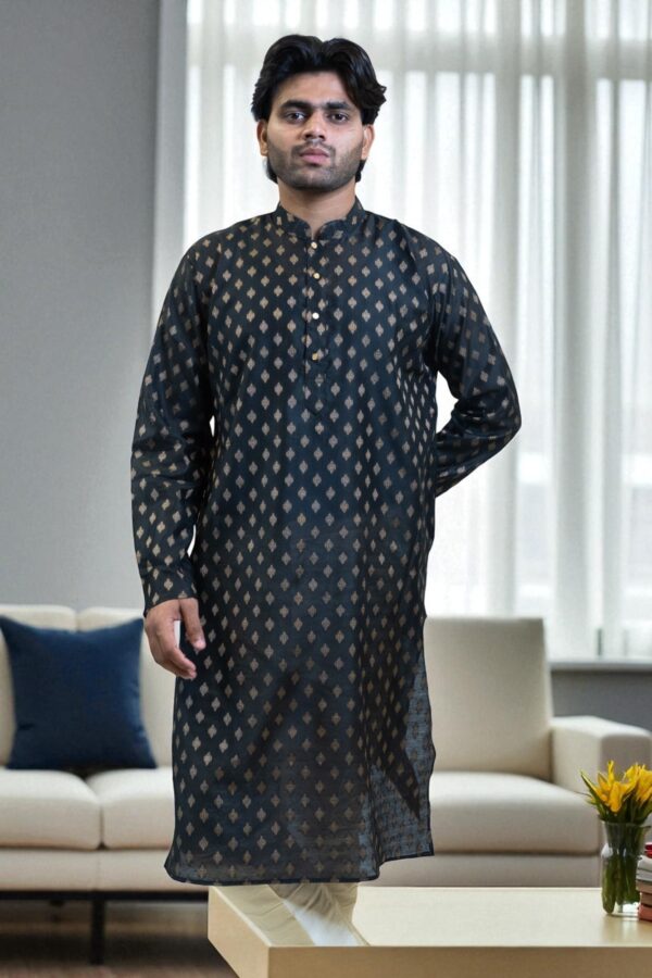 Black Kurta Pajama with Golden Design – Stylish Party & Occasion Wear - Image 2