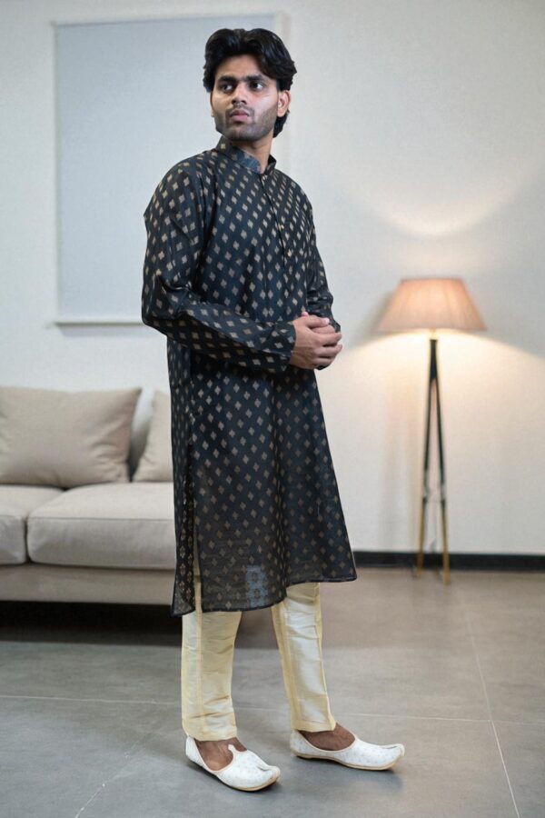 Black Kurta Pajama with Golden Design – Stylish Party & Occasion Wear - Image 3