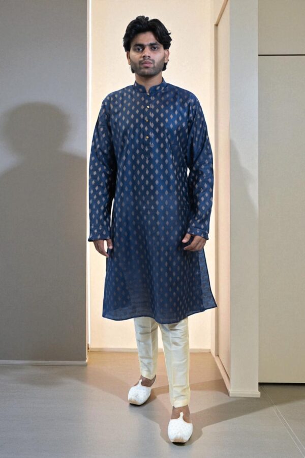 Navy Blue Printed Kurta Pajama – Stylish Party Wear, Comfortable & Attractive - Image 2
