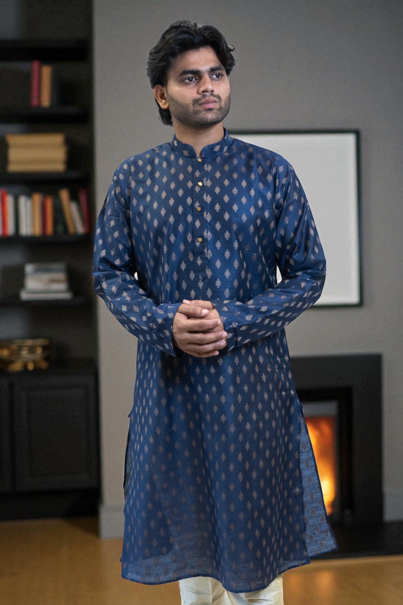 Navy Blue Printed Kurta Pajama – Stylish Party Wear, Comfortable & Attractive