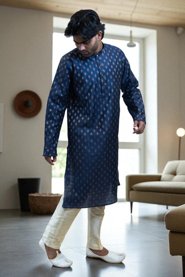 Navy Blue Printed Kurta Pajama – Stylish Party Wear, Comfortable & Attractive - Image 3
