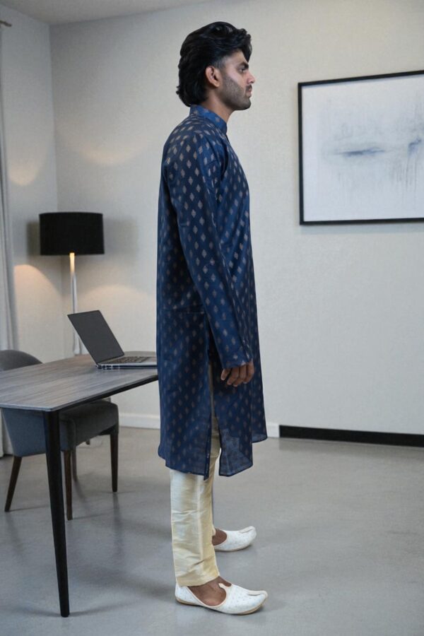 Navy Blue Printed Kurta Pajama – Stylish Party Wear, Comfortable & Attractive - Image 4