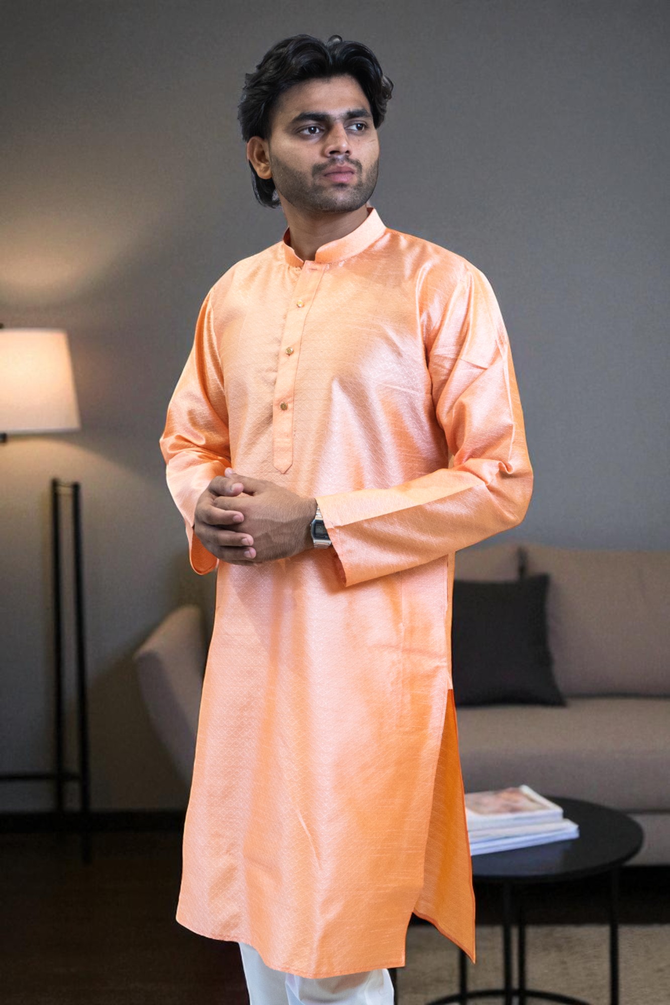 Men’s Orange Banarasi Silk Kurta Pajama Outfit – Party & Occasion Wear