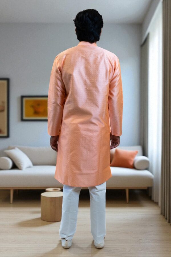 Men’s Orange Banarasi Silk Kurta Pajama Outfit – Party & Occasion Wear - Image 6