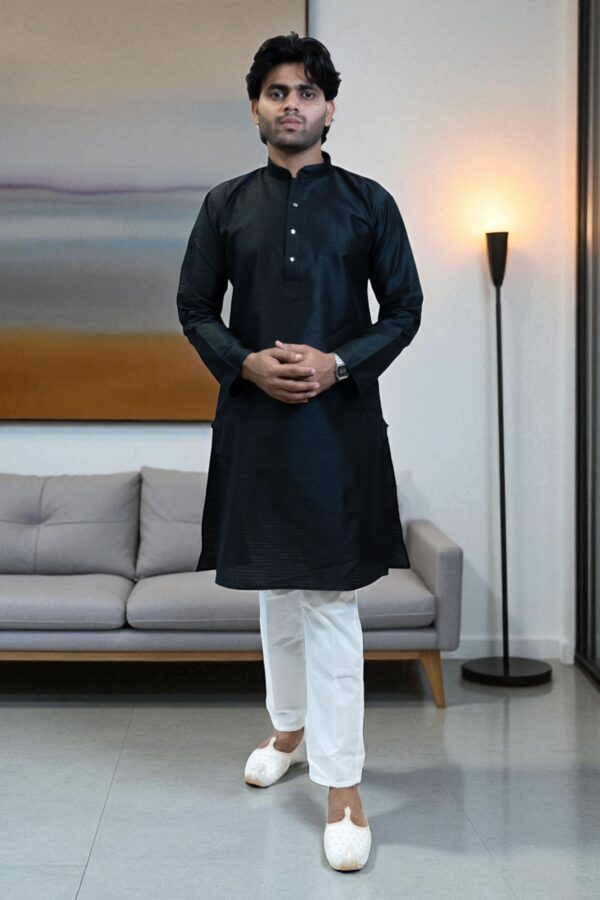 Luxury Banarasi Silk Kurta Pajama in Black Color – Party & Occasion Wear - Image 3