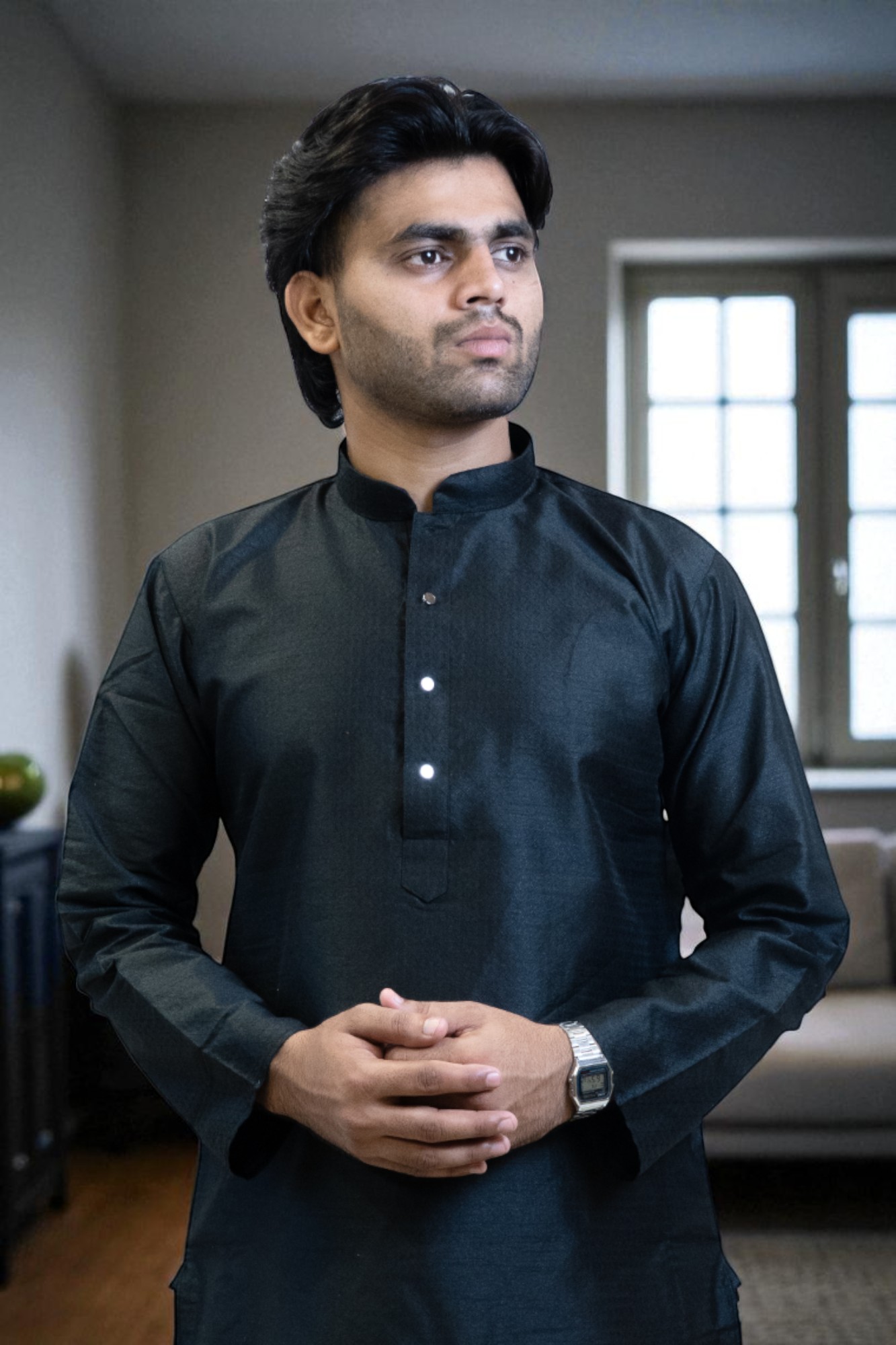Luxury Banarasi Silk Kurta Pajama in Black Color – Party & Occasion Wear