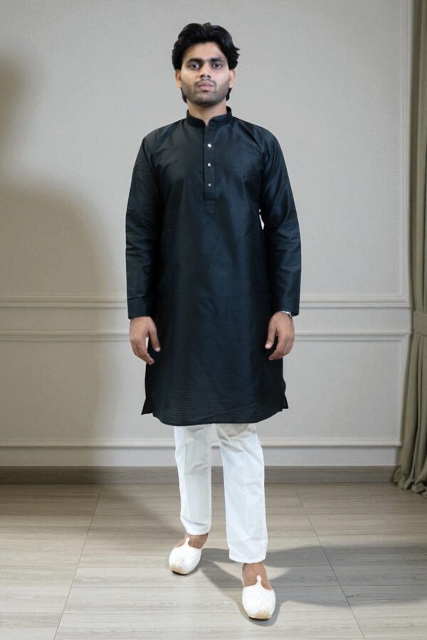 Luxury Banarasi Silk Kurta Pajama in Black Color – Party & Occasion Wear - Image 2