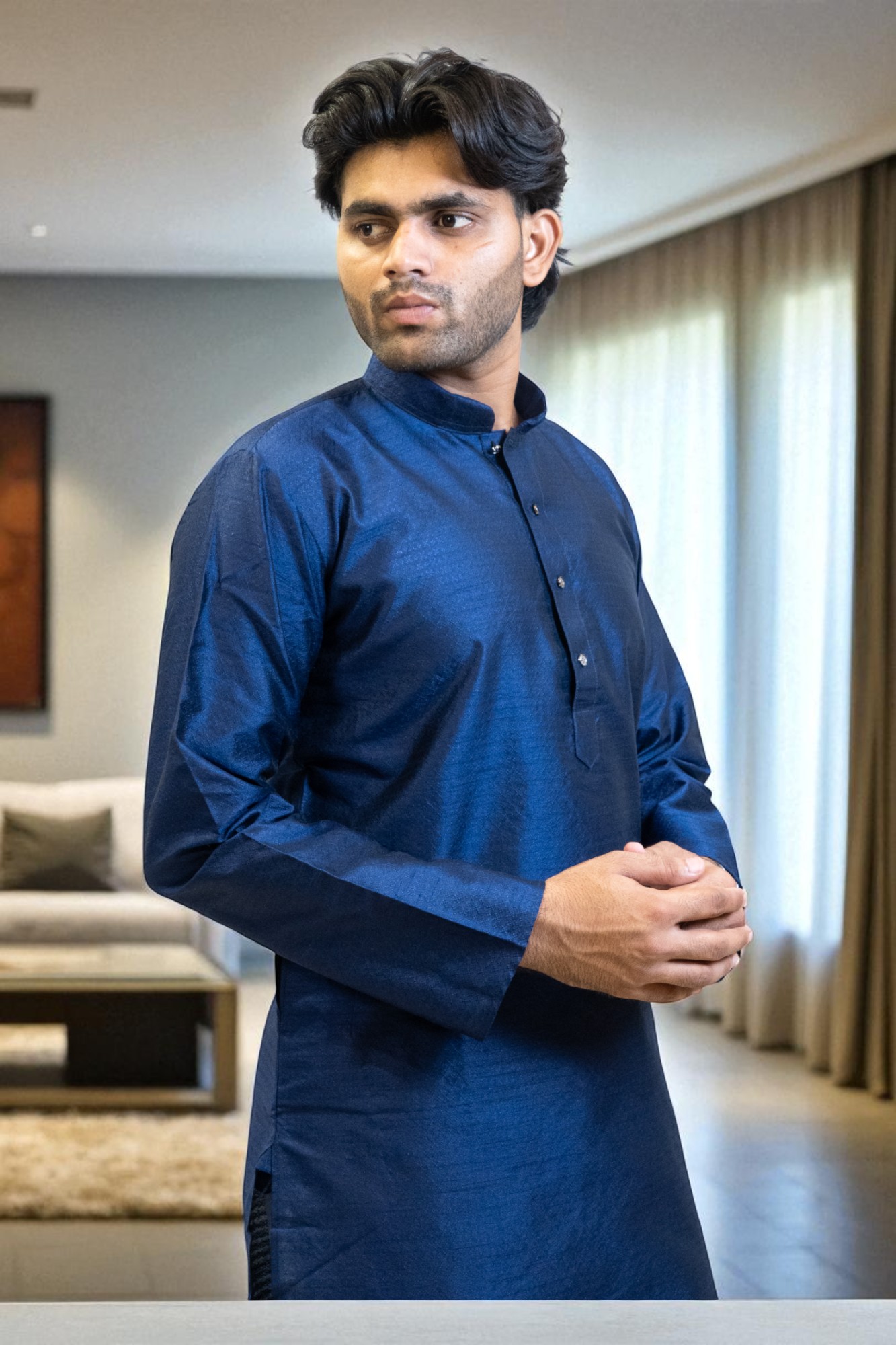 Blue Banarasi Silk Kurta with Pajama – Party & Occasion Wear