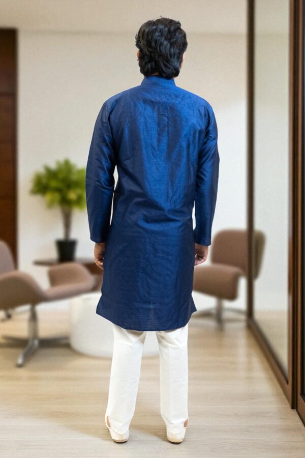 Blue Banarasi Silk Kurta with Pajama – Party & Occasion Wear - Image 4