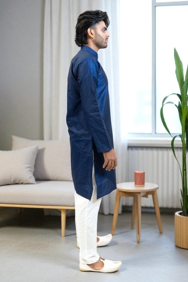 Blue Banarasi Silk Kurta with Pajama – Party & Occasion Wear - Image 3