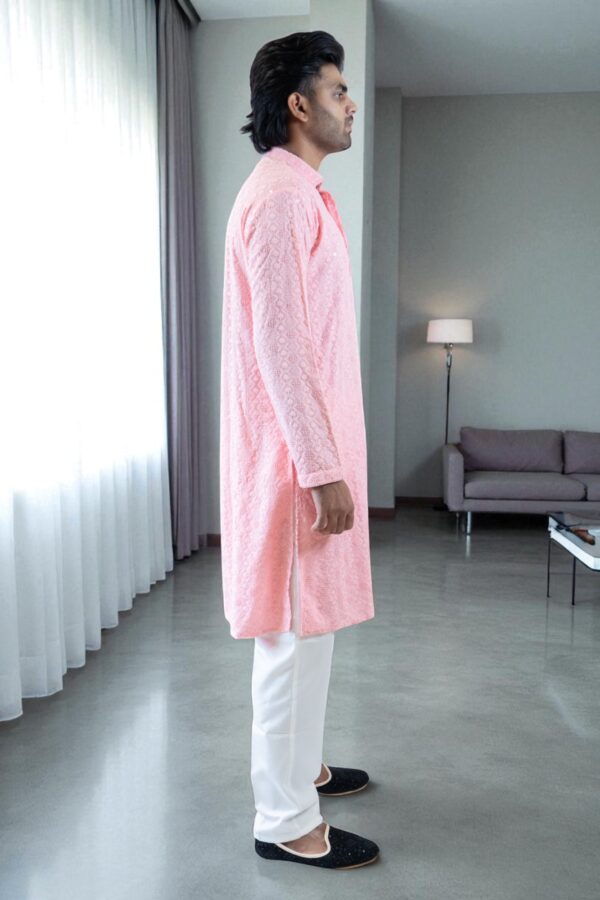 Pink Thread Work and Sequin Design Kurta Pajama – Cotton Fabric - Image 5