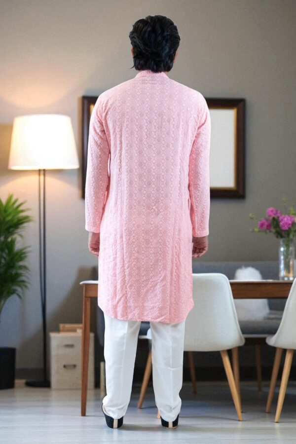 Pink Thread Work and Sequin Design Kurta Pajama – Cotton Fabric - Image 6