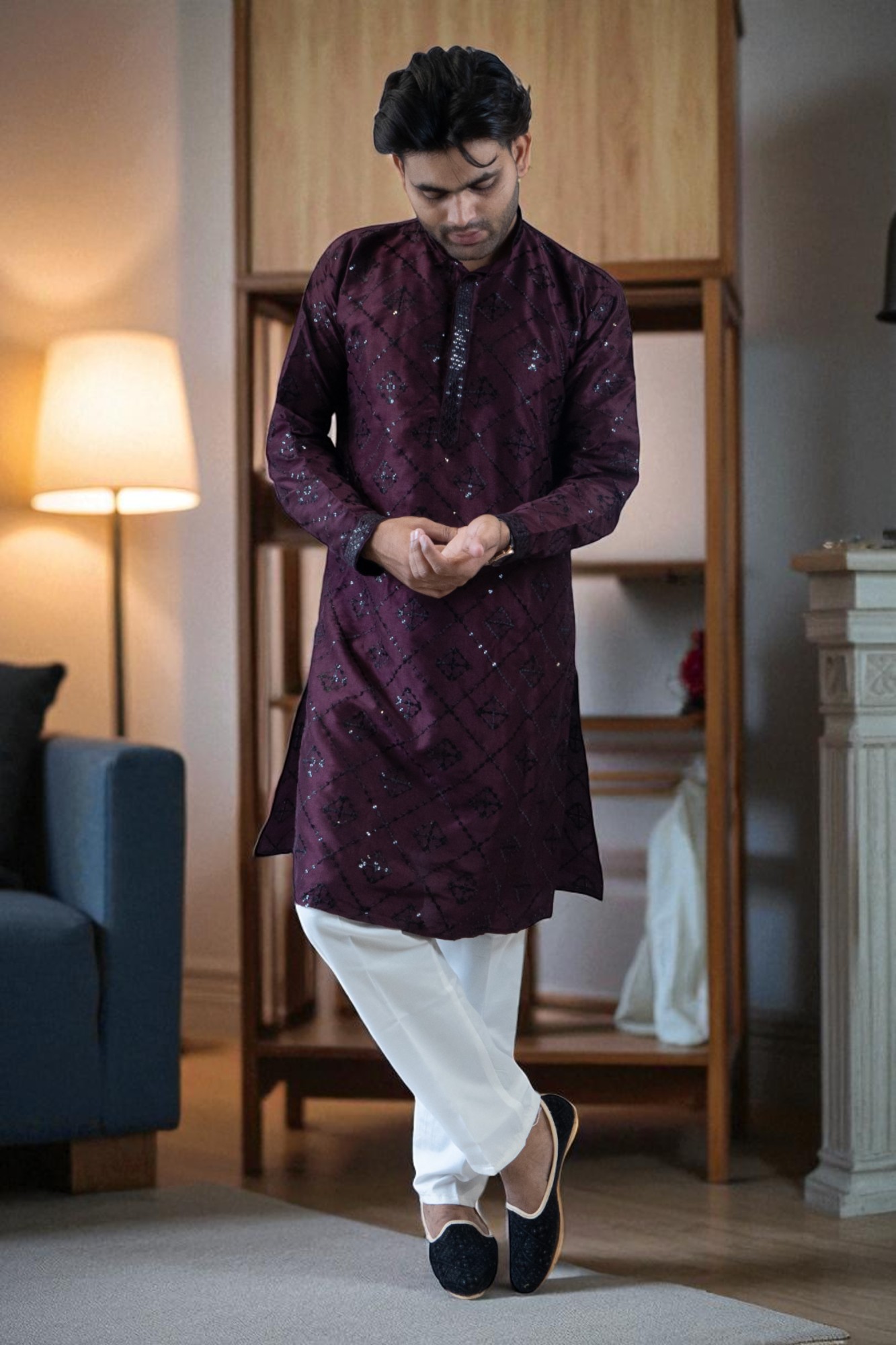 Thread Work and Sequin Design Kurta Pajama – Cotton Fabric