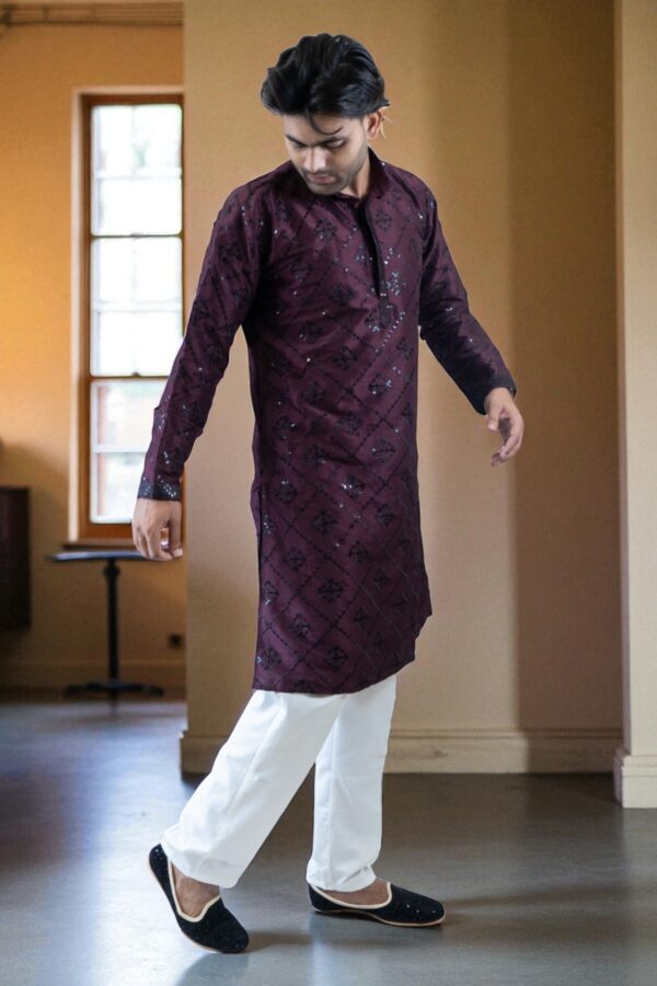 Thread Work and Sequin Design Kurta Pajama – Cotton Fabric - Image 2