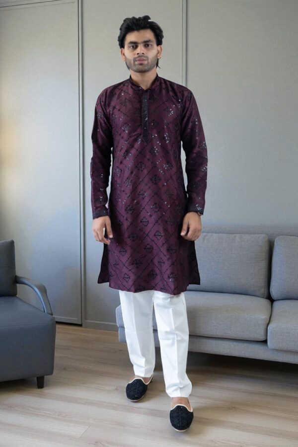 Thread Work and Sequin Design Kurta Pajama – Cotton Fabric - Image 3
