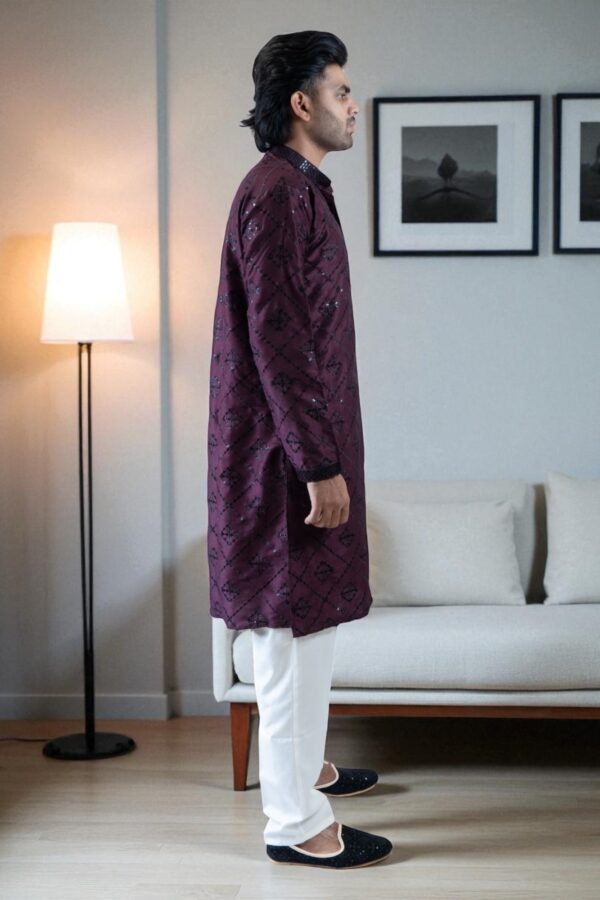 Thread Work and Sequin Design Kurta Pajama – Cotton Fabric - Image 5