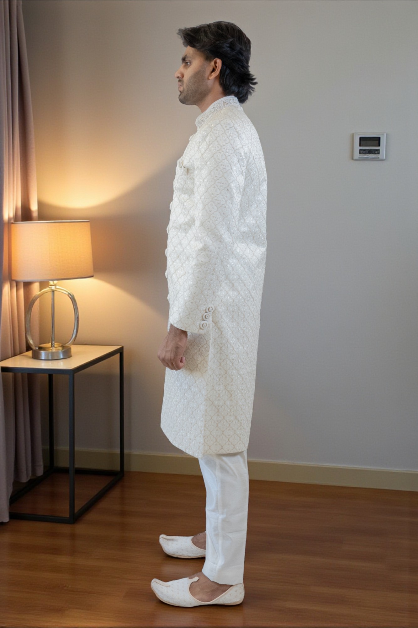 Ivory Dreams: Majestic Jaal Sherwani Set (Off White) - Image 5