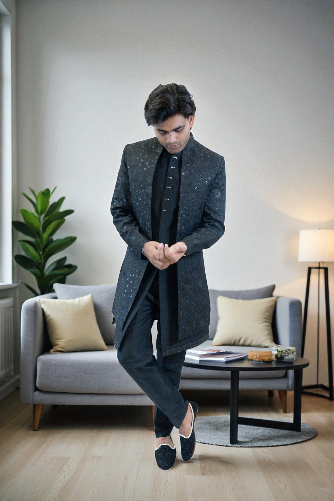Black Indo-Western Shrug Style with Embroidery