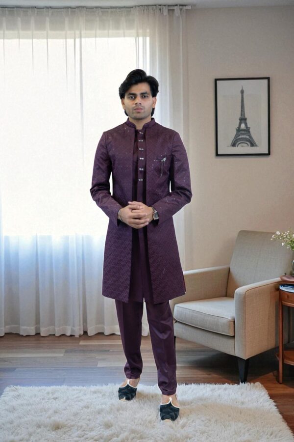 Trending Wine Indo Western Shrug Design for Men - Image 3