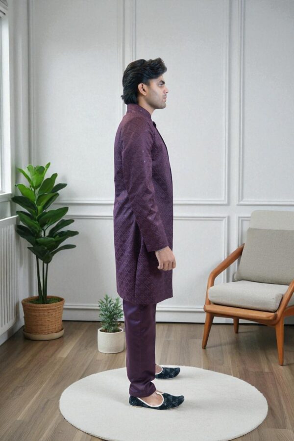 Trending Wine Indo Western Shrug Design for Men - Image 5