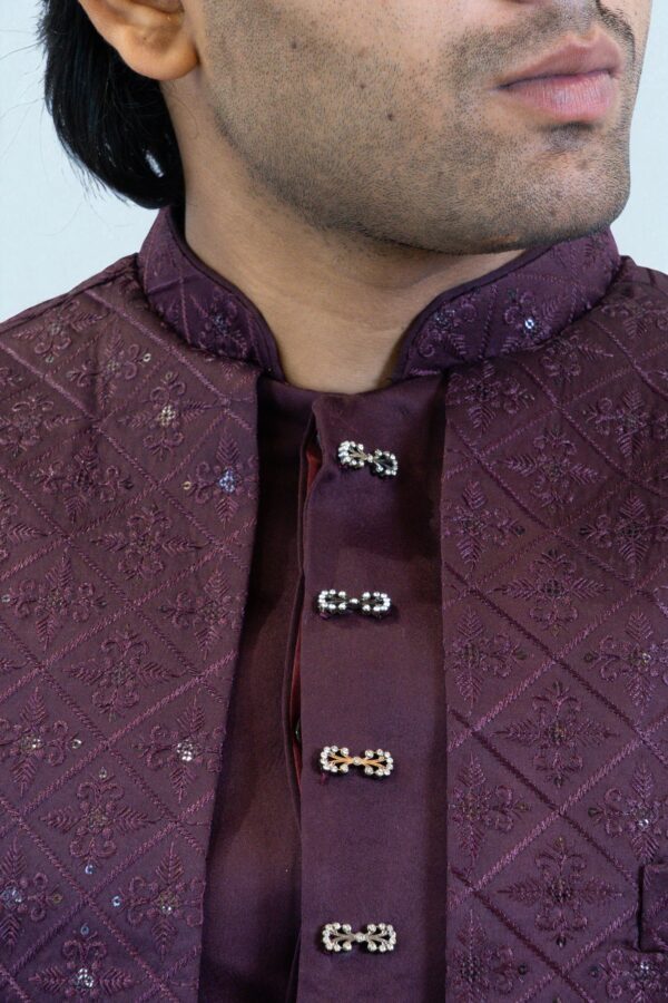 Trending Wine Indo Western Shrug Design for Men - Image 2