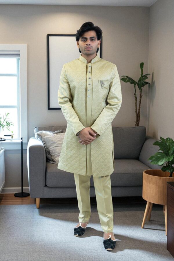 Light Green Indo Western Shrug Style Outfit for Men - Image 3