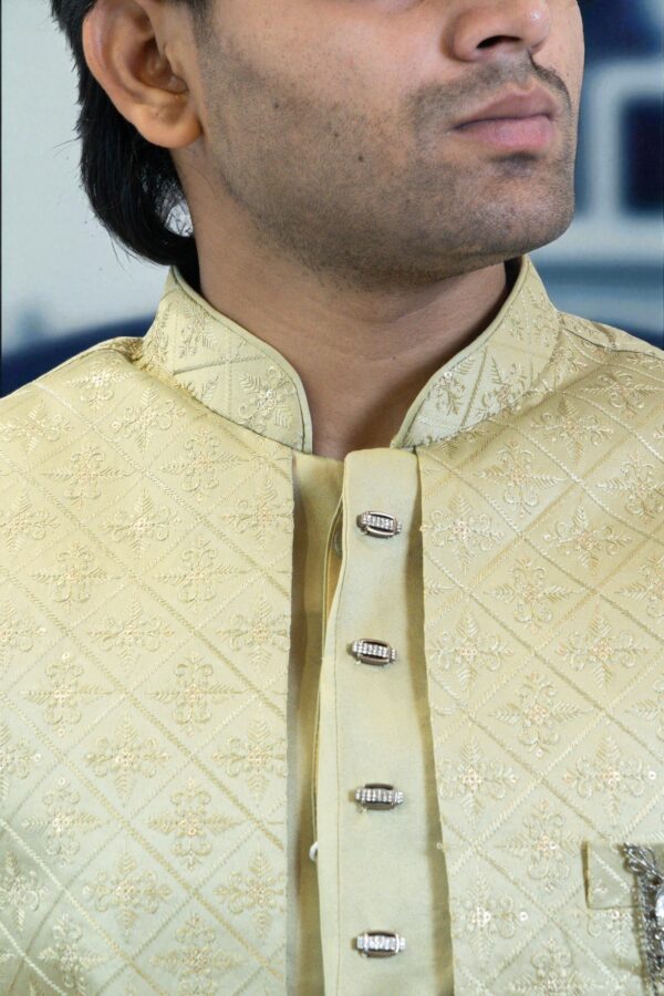 Light Green Indo Western Shrug Style Outfit for Men - Image 5