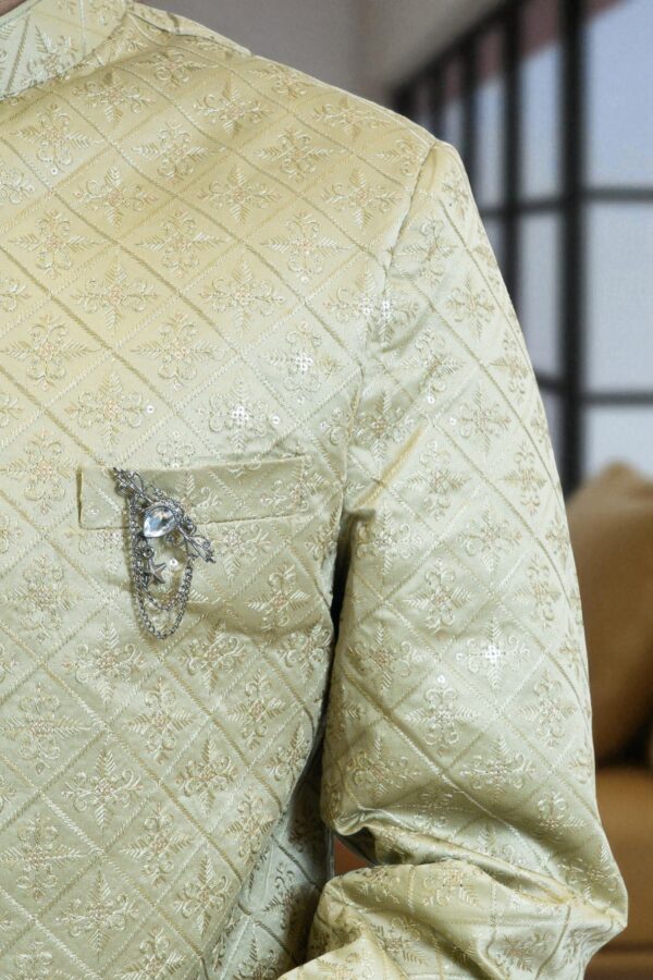 Light Green Indo Western Shrug Style Outfit for Men - Image 6