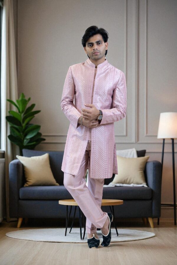 Pink Indo Western Shrug Style Outfit for Men