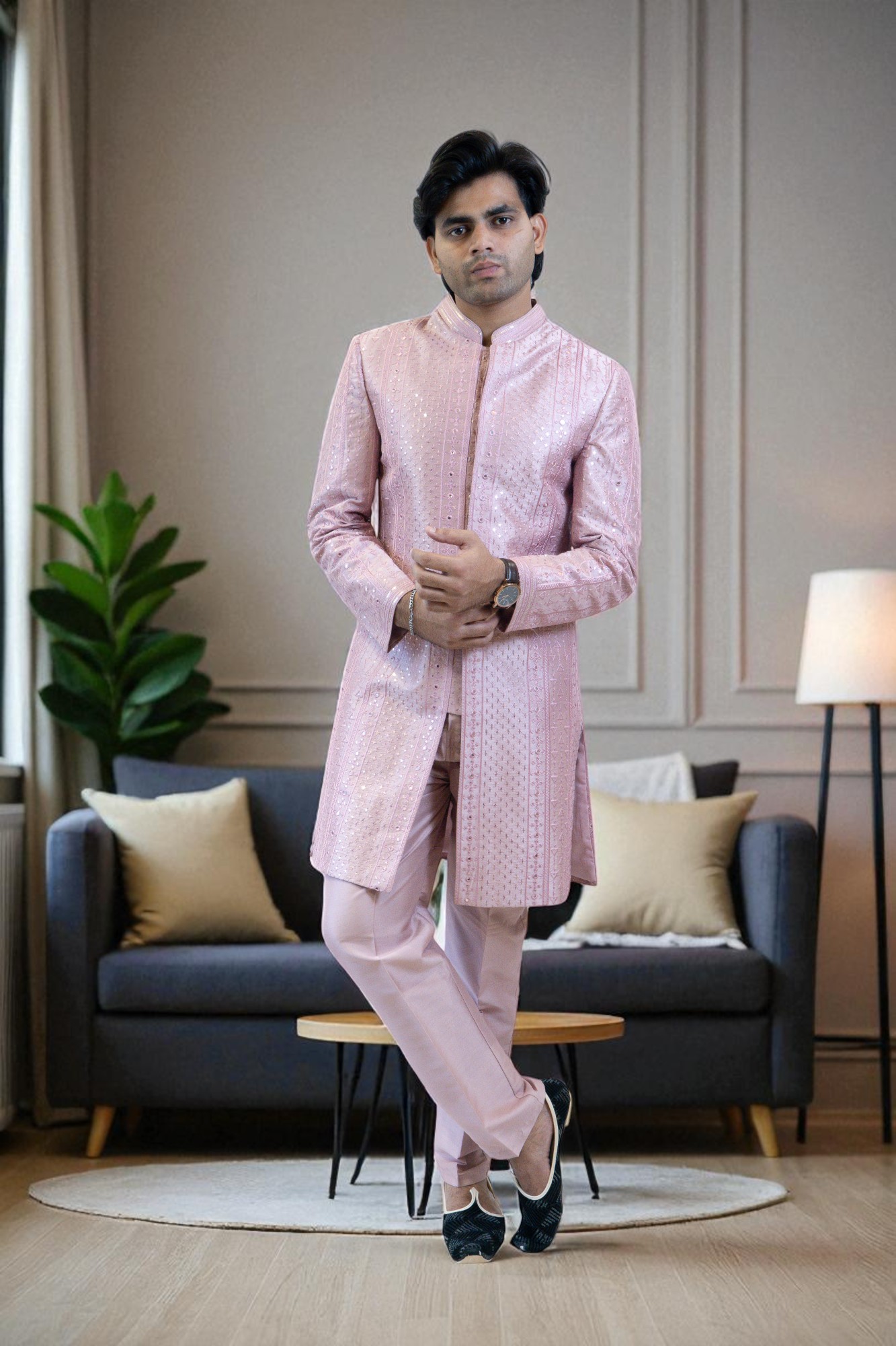 Pink Indo Western Shrug Style Outfit for Men