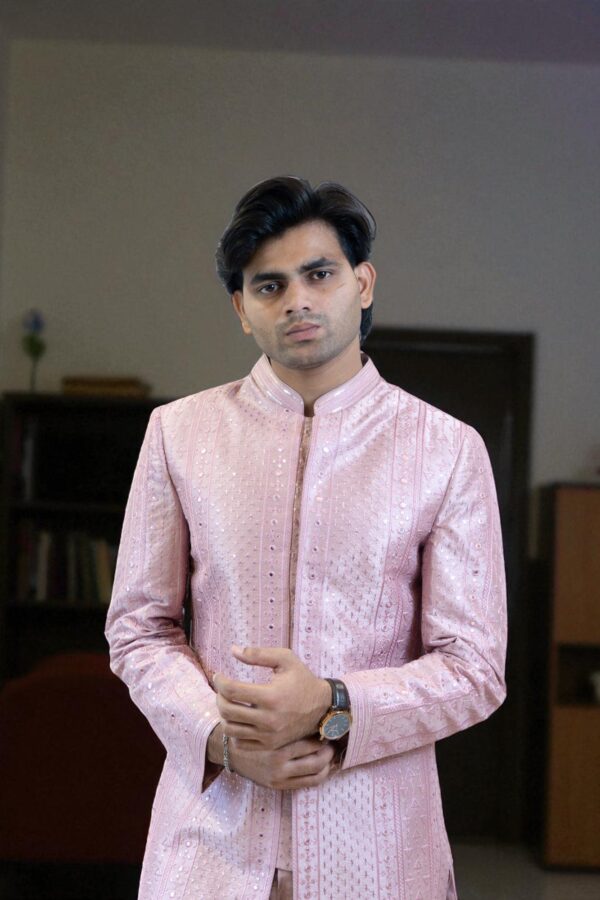 Pink Indo Western Shrug Style Outfit for Men - Image 3