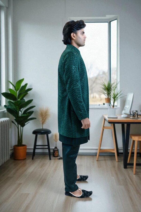 Bottle Green Indo Western Shrug Style with Sequin & Thread Work - Image 5