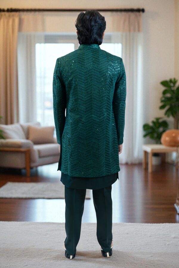 Bottle Green Indo Western Shrug Style with Sequin & Thread Work - Image 6
