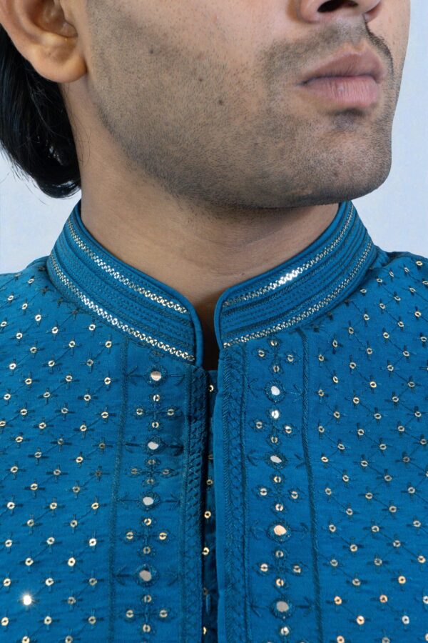 Blue Indo Western Shrug Style Outfit for Men - Image 4