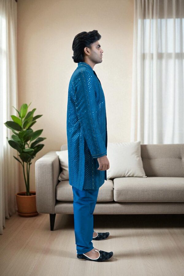 Blue Indo Western Shrug Style Outfit for Men - Image 5