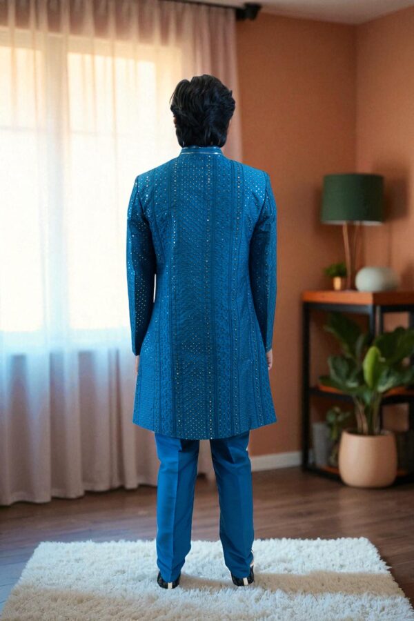 Blue Indo Western Shrug Style Outfit for Men - Image 6