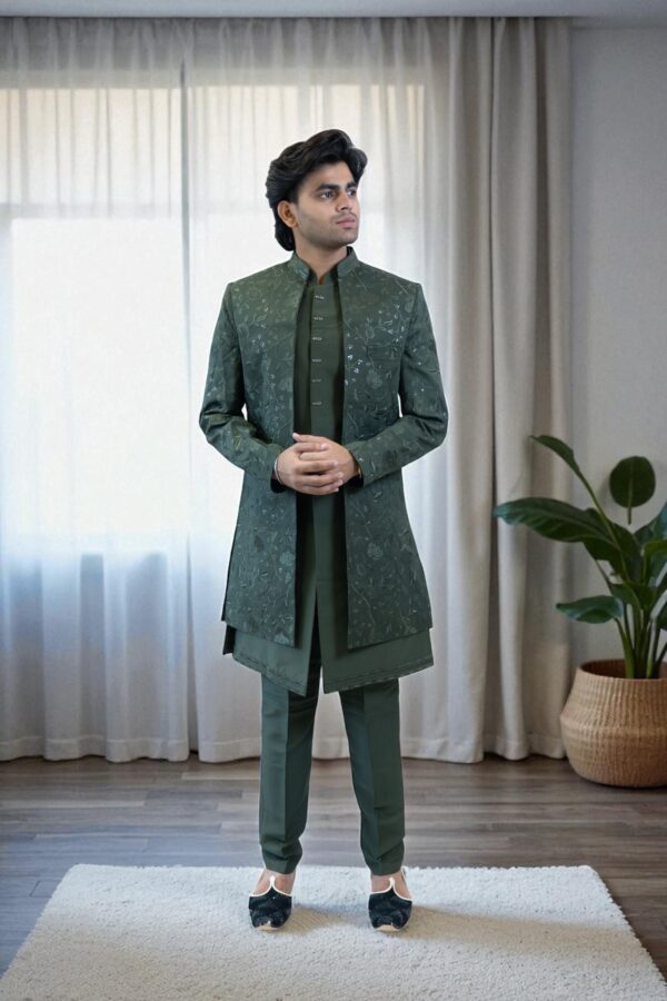 Modern Dark Green Indo Western Outfit for Cultural Events - Image 3