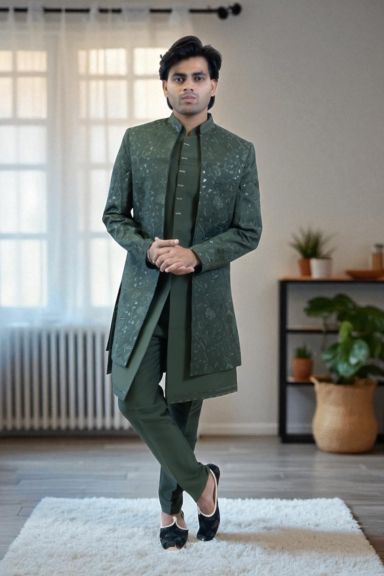 Modern Dark Green Indo Western Outfit for Cultural Events