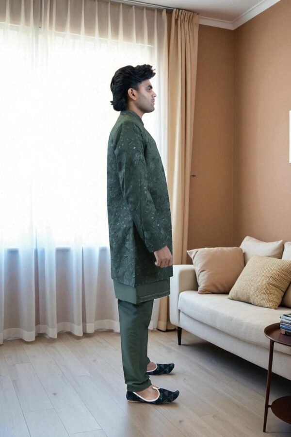 Modern Dark Green Indo Western Outfit for Cultural Events - Image 4