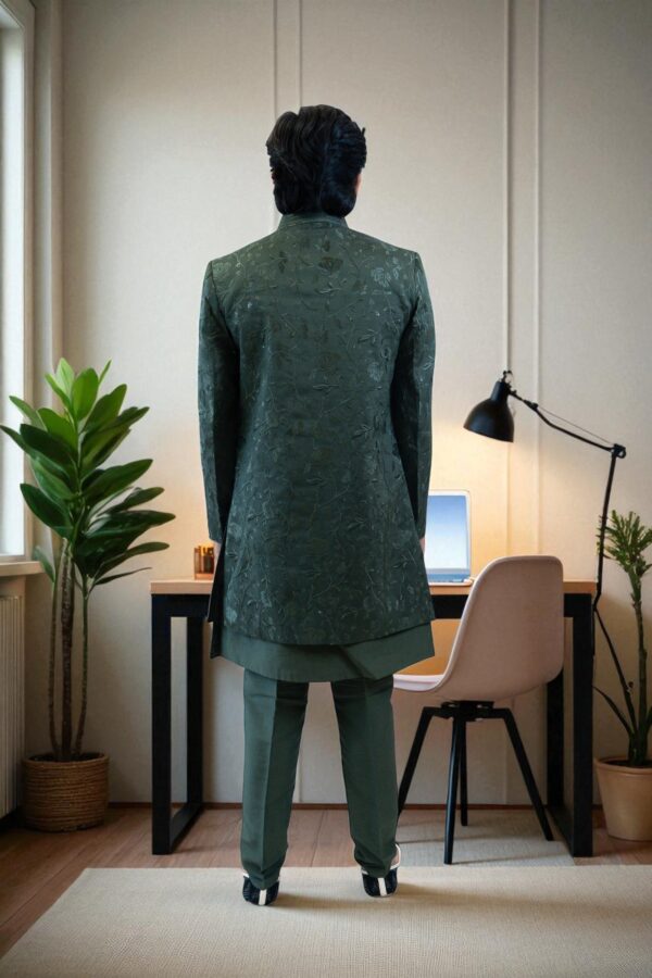 Modern Dark Green Indo Western Outfit for Cultural Events - Image 5