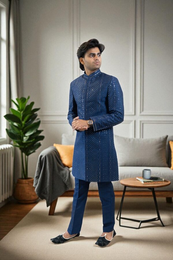 Navy Blue Indo Western Shrug Style with Sequin & Thread Work - Image 2