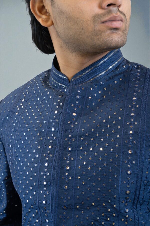 Navy Blue Indo Western Shrug Style with Sequin & Thread Work - Image 5