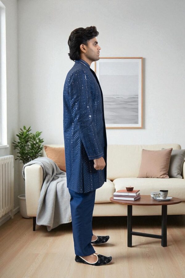 Navy Blue Indo Western Shrug Style with Sequin & Thread Work - Image 6