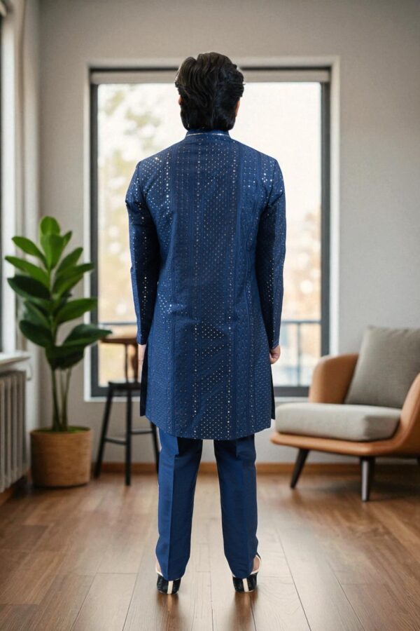 Navy Blue Indo Western Shrug Style with Sequin & Thread Work - Image 7