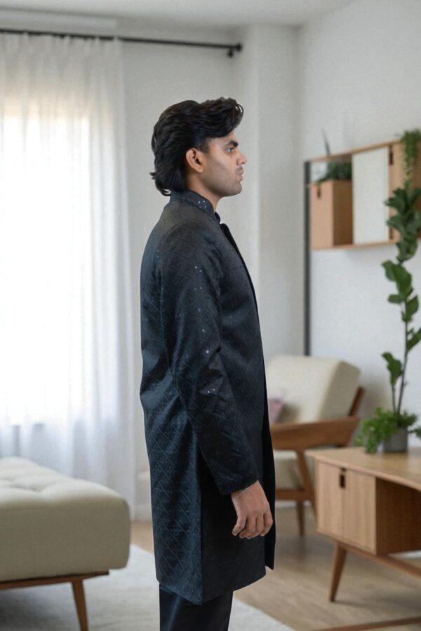 Black Indo Western Shrug Style Outfit for Men - Image 4