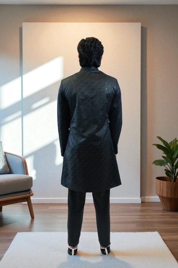Black Indo Western Shrug Style Outfit for Men - Image 5