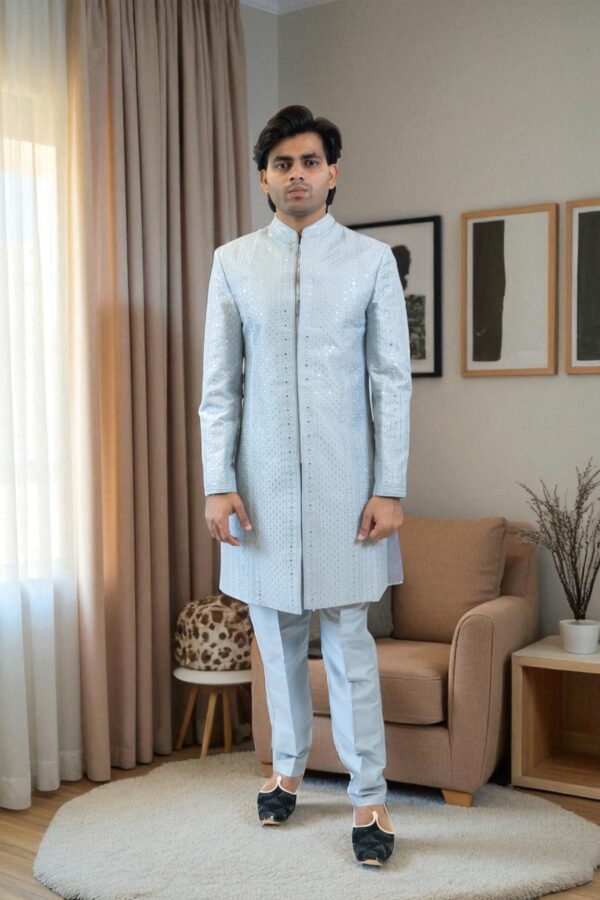 Sky Blue Indo Western Shrug Style Outfit for Men - Image 2