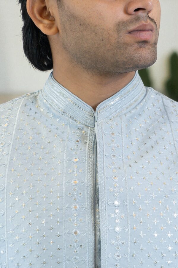 Sky Blue Indo Western Shrug Style Outfit for Men - Image 3