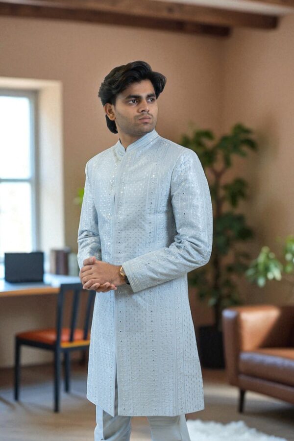 Sky Blue Indo Western Shrug Style Outfit for Men - Image 4