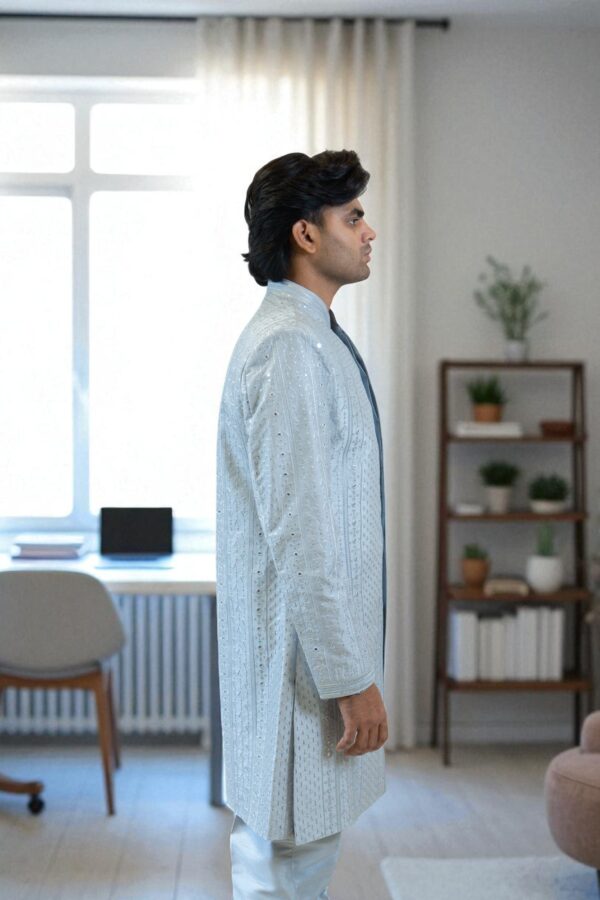 Sky Blue Indo Western Shrug Style Outfit for Men - Image 5